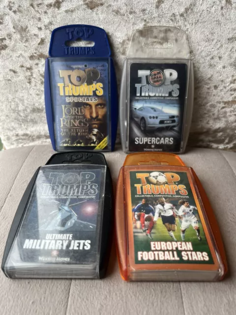 Top Trump Cards bundle x 4, LOTR, Supercars, Military Jets & Euro Football Stars