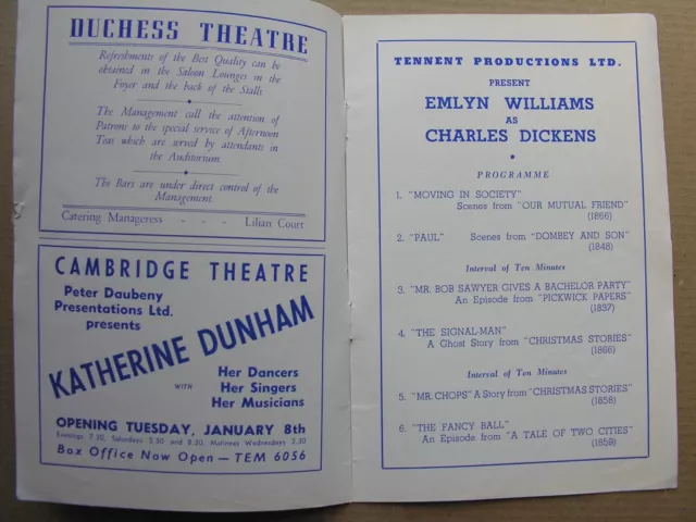 1951 EMLYN WILLIAMS AS CHARLES DICKENS Duchess Theatre