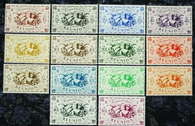 French Reunion, 1943 Produce Issue, Scott 224-37, 14 Stamps, MNH