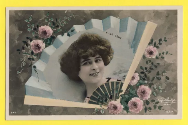 CPA New Art REUTLINGER, PARIS French Theater "Elise De VERE" Pin-Up Fan Fan Fan