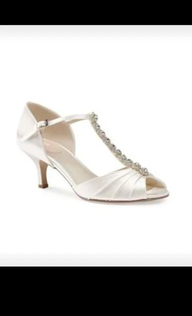 Nuove scarpe avorio tacco basso Paradox London Fantasy T-Bar punta aperta taglia 7 matrimonio