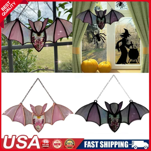 Bat Stained Glass Suncatcher Window Hanging Glass Candy Cane Icicles Halloween