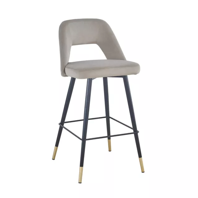 Set of 2 - Delta Barstool in Grey Velvet and Powder-coated Legs with Gold Tip 2