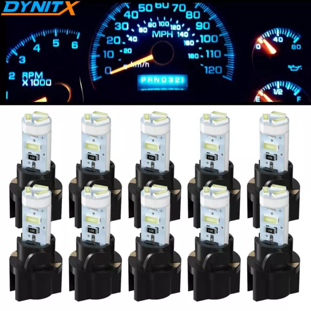 10X T5 74 Ice Blue LED Instrument Panel Cluster Dash Gauge Light Bulbs + Socket