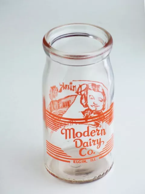 1959 Modern Dairy, Elgin ILL. ~ Wide Mouth Cottage Cheese Pint Milk Dairy Bottle