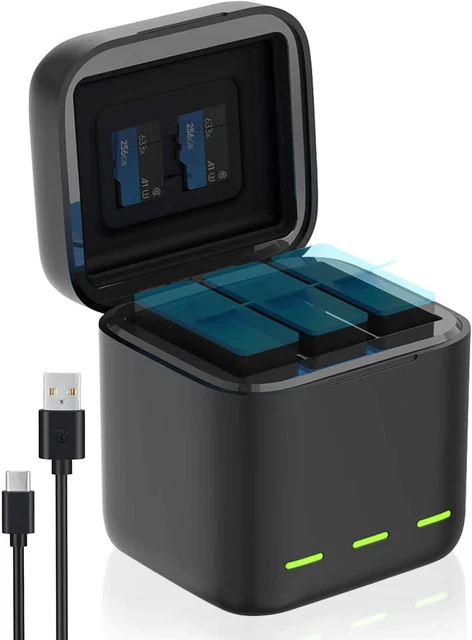 Cargador de batería para GoPro Hero 9/10/11 Black 3 canales cargador de batería con tipo C