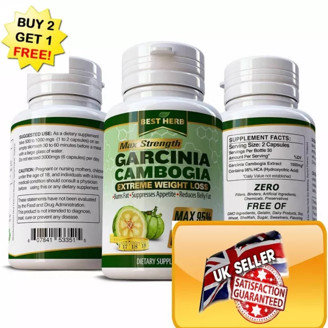 60 X Capsules Garcinia Cambogia Max Weight Loss Fat Burner Slimming Diet Pills 2