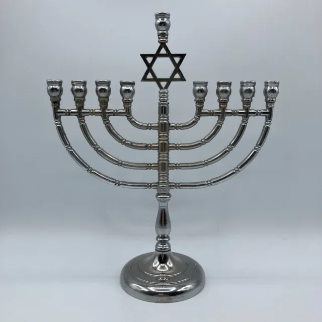 VTG Hanukkah Menorah Hanukkiah Candelabra Judaica Jewish Holiday RCY Silver Tone