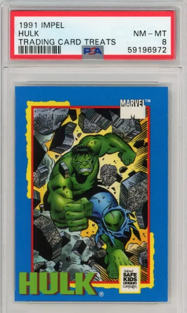 1991 Impel Marvel Trading Card Treats Safe Kids Campaign Card - Hulk - PSA 8