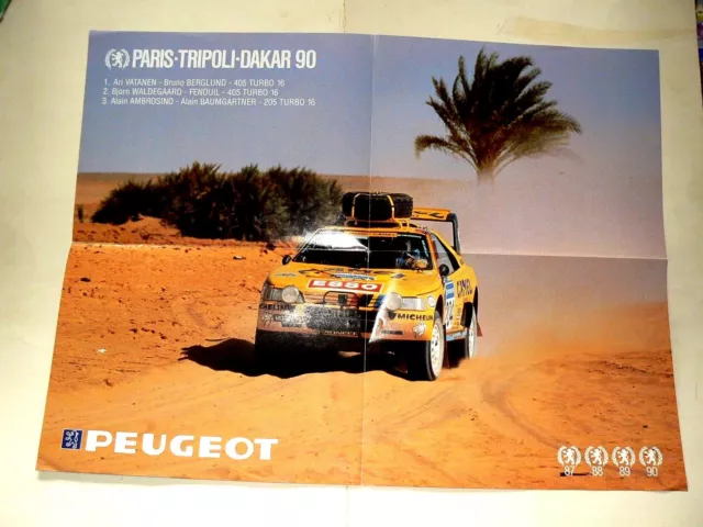 Affiche PARIS DAKAR PEUGEOT 405 16 Turbo 1990 course auto sport car poster