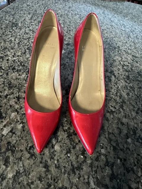 stuart weitzman candy apple red pointed toe pumps women's size 8.5 M  3" heels 
