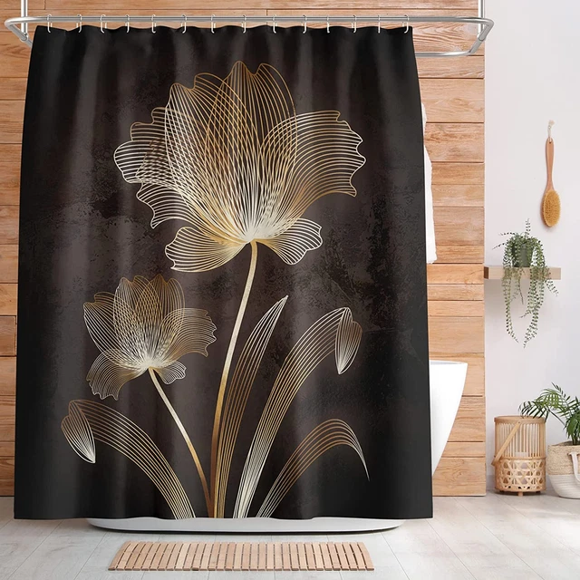 VCQPDEE Brown Flower Shower Curtains 72 X 72 Inches with 12 Hooks Blossom Shower