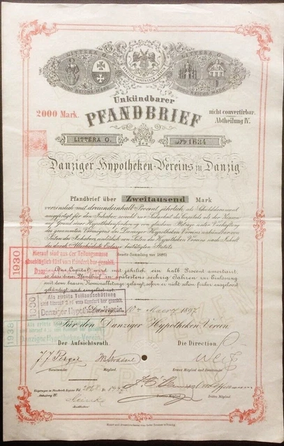 Germany 1897 Pfandbrief 2000 Mark 19 Pieces Known Bond Loan Share Anleihe