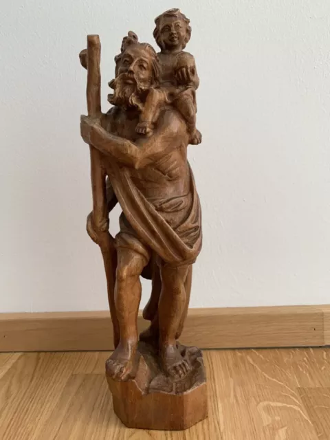 Holzfigur - Heiliger Christophorus - Naturholz handgeschnitzt