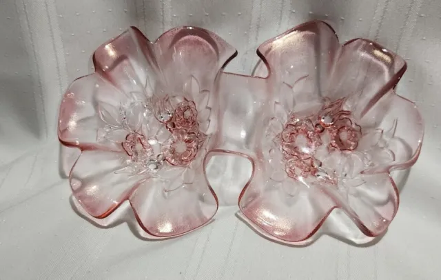 Mikasa Bella Rose Divided Serving Bowl pink Frosted Footed candy/nut Dish Perf!