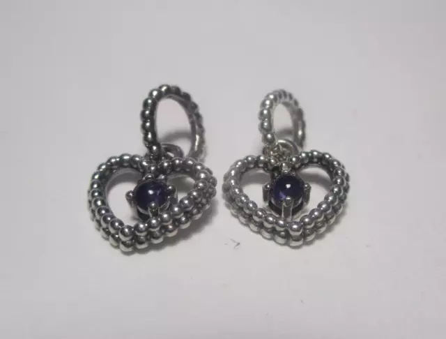 2 x PANDORA beaded heart purple FEBRUARY crystal birthday dangle charm 798854C03