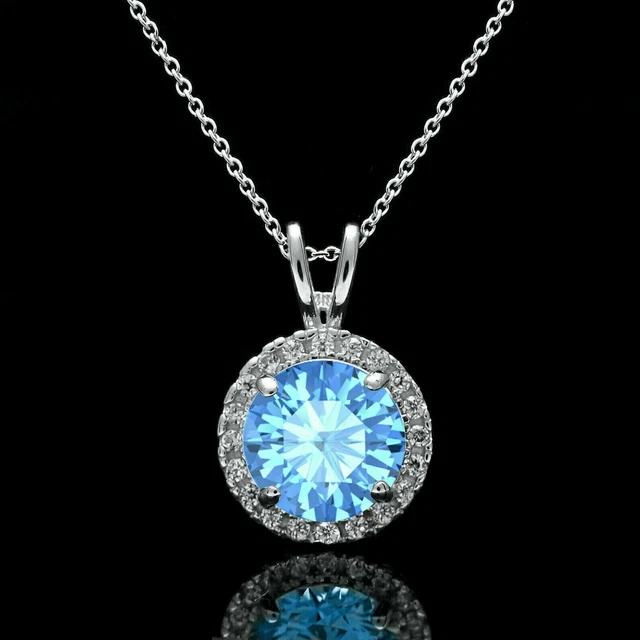 2Ct Round Cut Lab Created  Topaz & Diamond Pendant 14K White Gold Plated Silver.