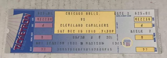 12/15/90 Cavs Chicago Bulls United Center Full Unused Ticket Stub Michael Jordan