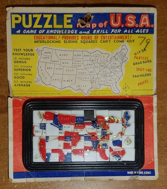 Vintage USA Slide Puzzle Map, Hong Kong