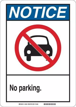 BRADY 45053 No Parking Sign, 7" W, 10" H, English, Plastic, White