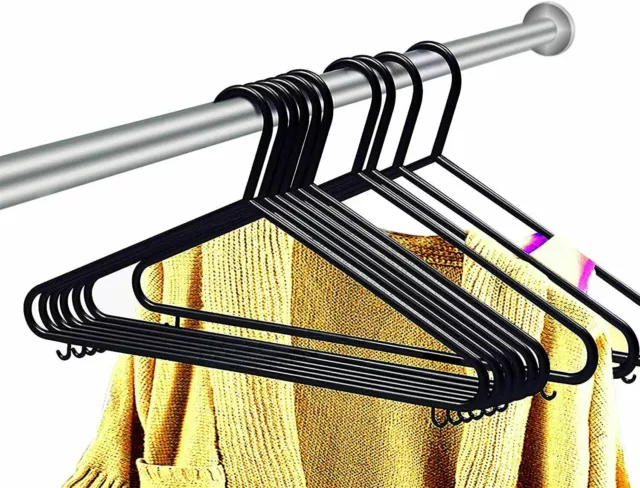 40 x BLACK ADULT PLASTIC CLOTHES COAT HANGERS WITH TROUSER BAR & LIPS HANGER UK