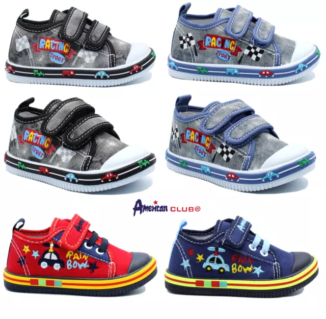 KIDS BABY Boys canvas shoes trainers sneakers 4-8 UK Leather insole PUMPS BOX