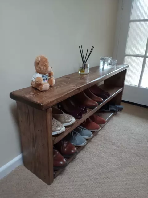 Rustic Farmhouse wooden Shoe Rack Bench - Chunky and very solid - 2 Shelves