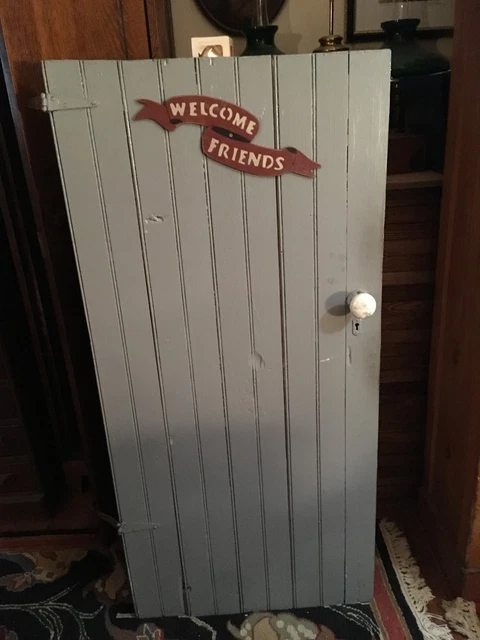 Vintage OUTHOUSE or BARN DOOR cast iron lock porcelain knobs farm house chic