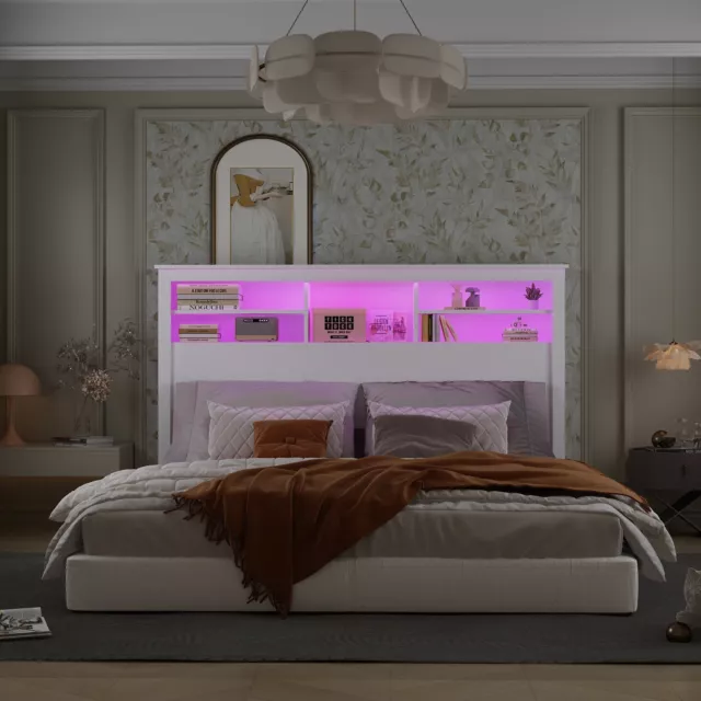 Cabecero de cama con iluminación y patas de madera,con mamparos ajustables 3