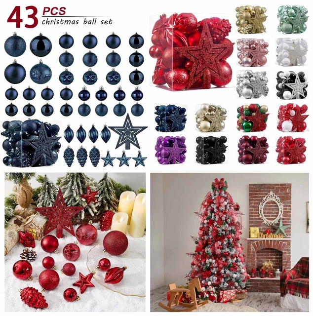 43Pcs Shatterproof Christmas Ball Ornaments Set Xmas Tree Decoration Bauble Home