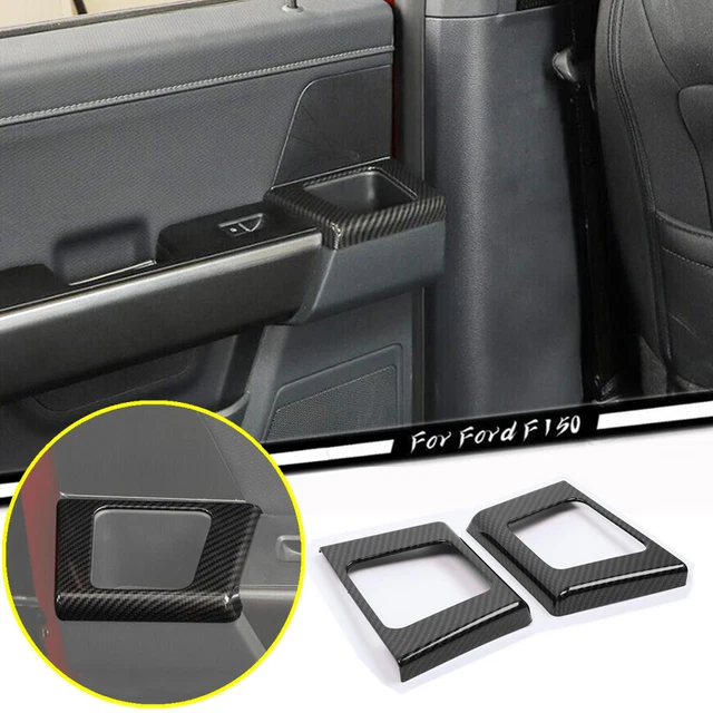 For 21-23 Ford F150 Carbon Fiber Rear Door Handle Cup Holder Panel Cover Trim 2P