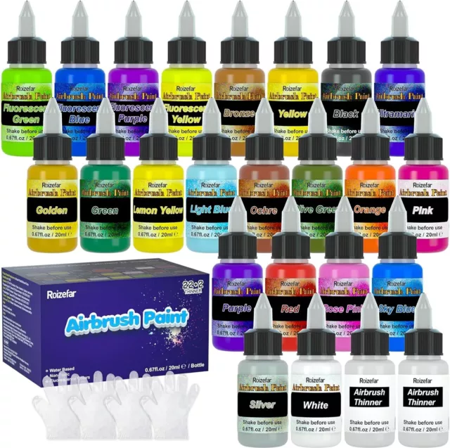 Airbrush Paint, 22 Colors with 2 Thinner Airbrush Paint Set, Water-Based Air Bru