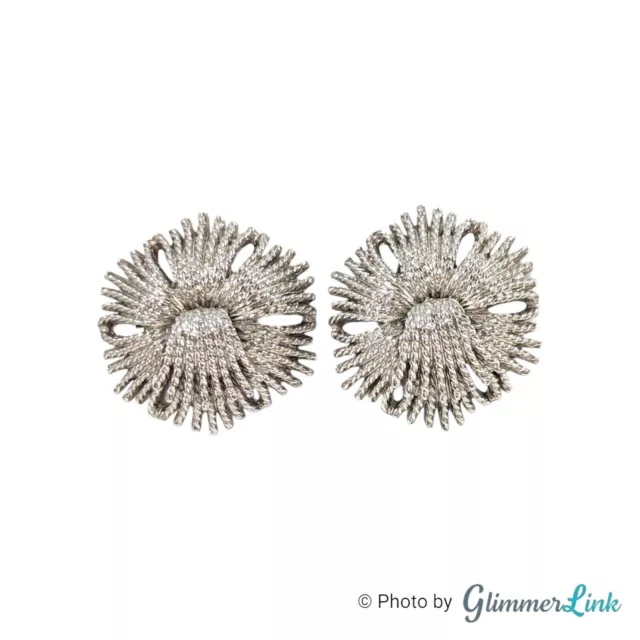 VTG 60s Monet Cordelia Leroy Miozzi Textured Silver Tone Clip On Earrings