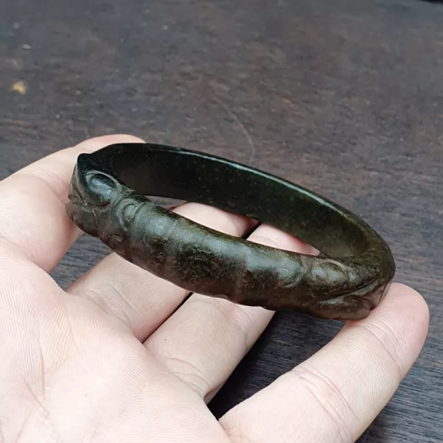 AA Antique Chinese Carving green Jade Stone hand carved dragon jade Bangle