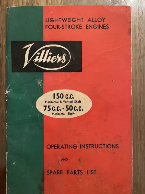 Villiers 150 75 50 cc 4 stroke Stationary engine OWNERS / parts manual book