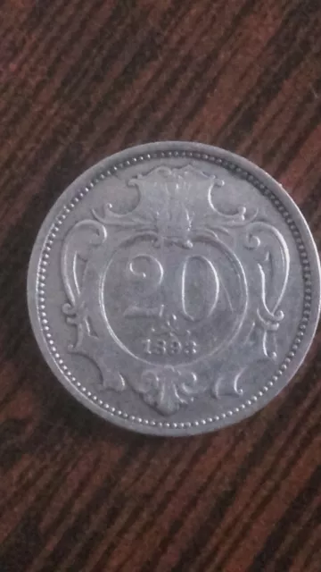 Monnaie En Cupronickel De Vingt Heller Franz Joseph I 1893 Autriche