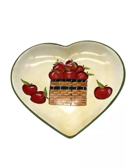 LTD Commodities Large Heart Shaped Bowl with Apple Design 11" x 9" 2