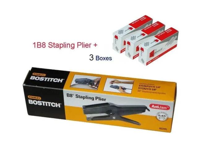 STANLEY BOSTITCH B8 AntiJam Heavy Duty Plier Stapler + 3 packs of Staples