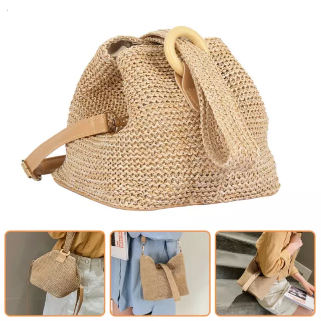Women Boho Straw Woven bag Summer Beach Tote Bag Round Rattan Shoulder Bags