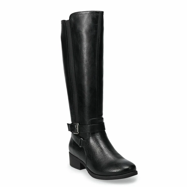 WOMENS CROFT & BARROW Wide Calf Tall Riding Boots Knee High BLACK 8