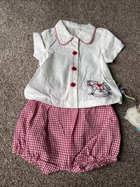 Little Bird By Jools Oliver Red Gingham Rocking Horse Vintage Outfit Newborn