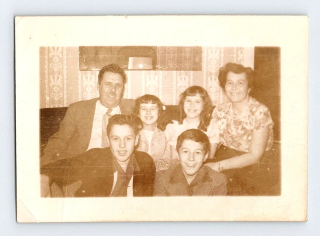 Vintage Photo 1950's Family Group Pose Boys Girls Parents Found Art OPL36