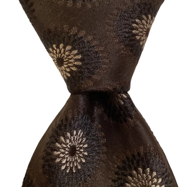 HUGO BOSS Men's 100% Silk Necktie ITALY Luxury Designer Geometric Brown/Tan EUC