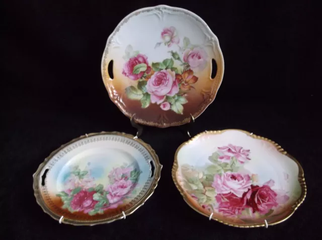 Lot of 3 Vintage Hand Painted Floral Roses decorative Plates.