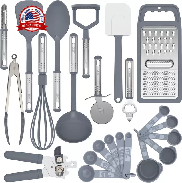 Set de Utensilios de Cocina Silicona Antiadherente con Mango de Acero Inoxidable