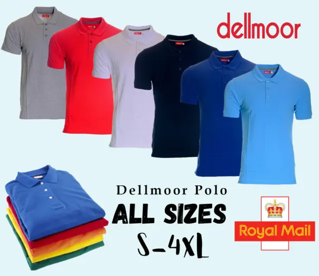 Mens Polo Shirts Cotton Short Sleeve dellmoor Polo Shirt Works Sports XS to 4XL