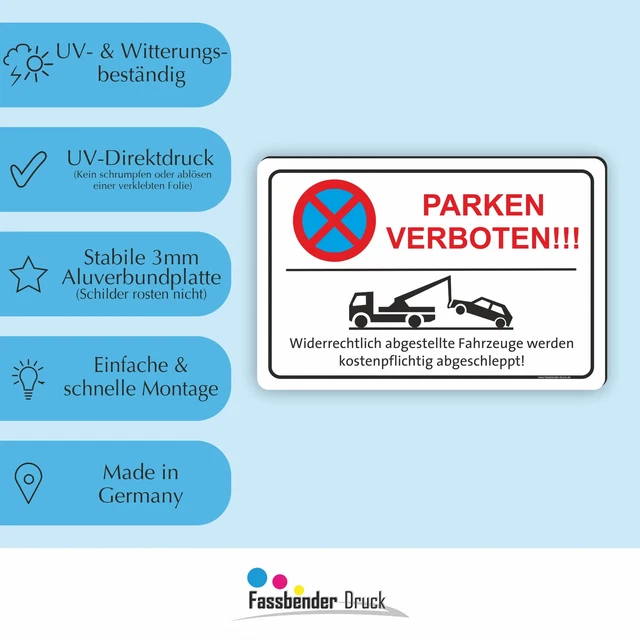 Schild Parkverbot Halteverbot Parken Vor Den Garagen 3 Mm Alu-Verbund, 8,99