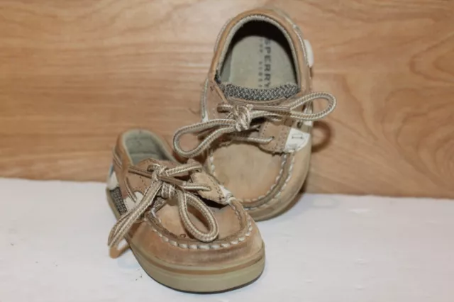 Sperry Top Sider Baby Boy Bluefish Crib Jr Boat Shoes Size 12M Tan Brown Leather