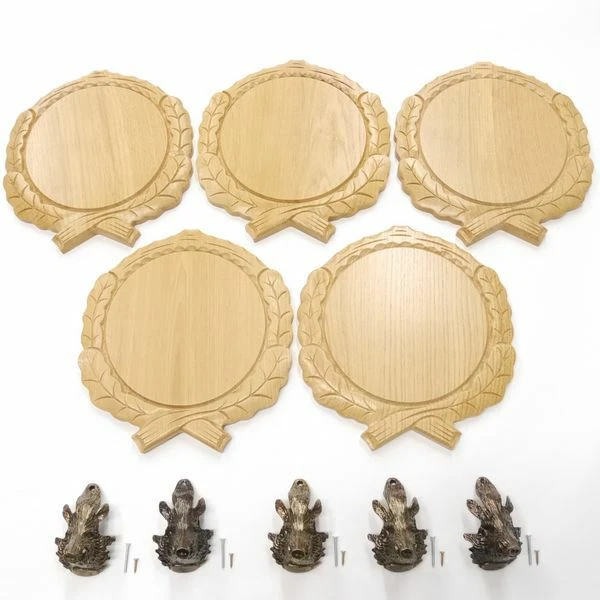 5 Pieza Keilerschilder Tallado Roble Claro Af 19 CM Con Jabalí Cabeza
