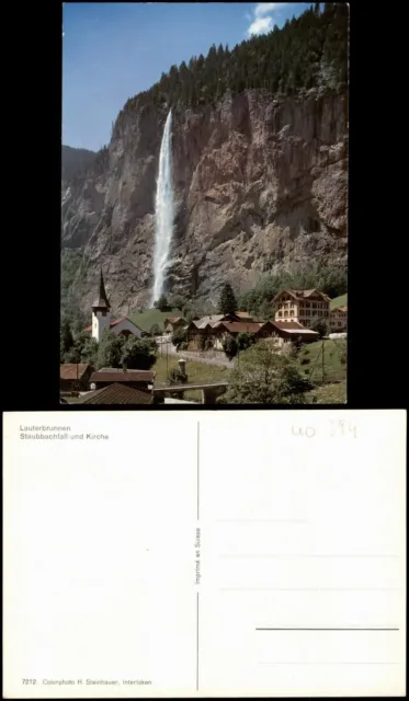 Lauterbrunnen Staubbachfall und Kirche Wasserfall (Waterfall) 1990